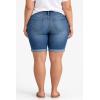 ellos Plus Size Mid-Rise Stretch Denim Bermuda Shorts(Medium Sanded Distressed)