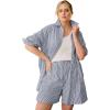 ellos Plus Size Linen-Blend Elastic Waist Shorts(Navy White Stripe)
