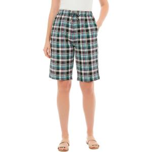 Woman Within Plus Size Seersucker Short(Black Raspberry Plaid)
