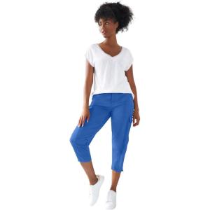 ellos Women’s Plus Size Stretch Cargo Capris Front and Side Pockets Casual Cropped Pants(Ocean Sapphire)
