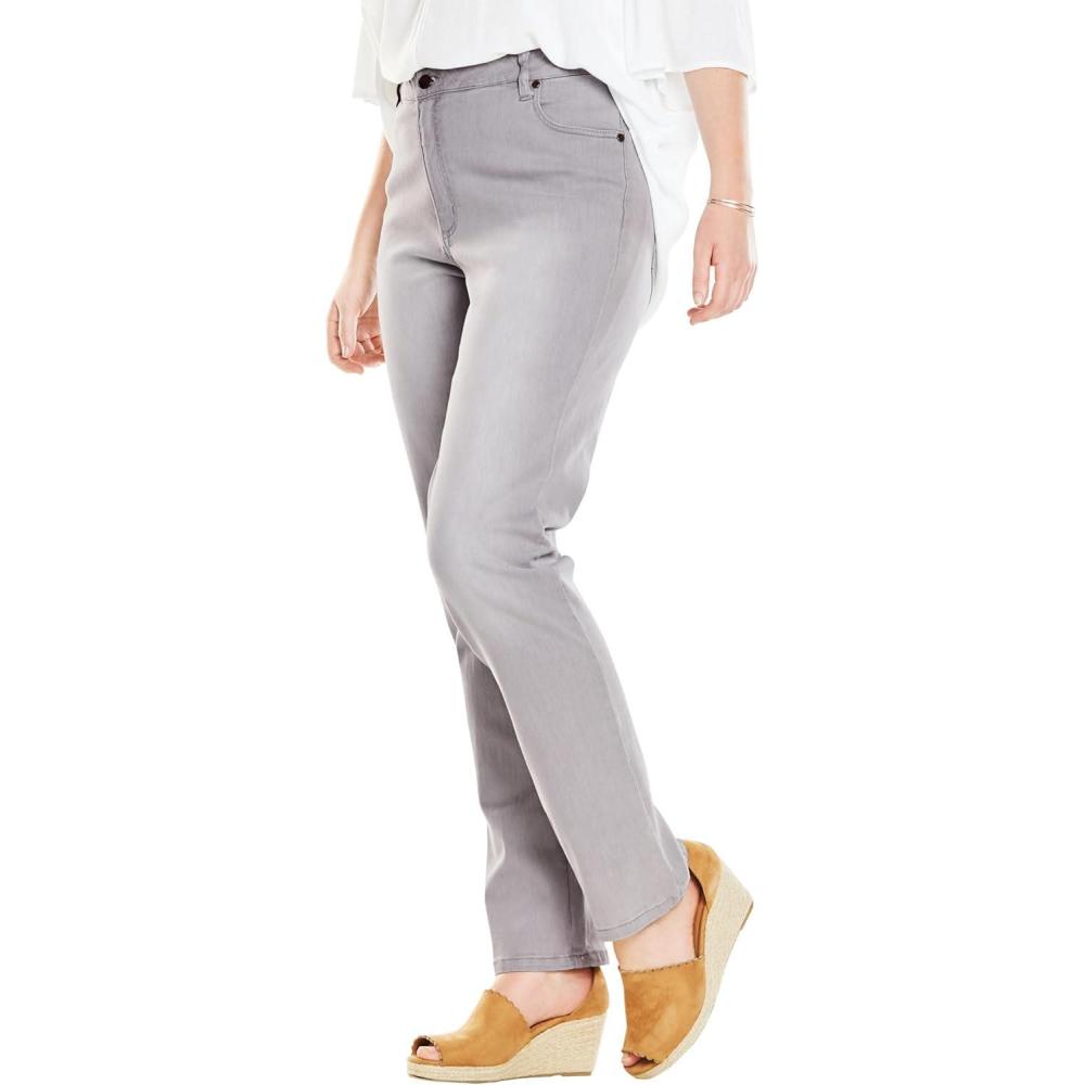 image:imageWoman Within Plus Size Stretch Denim 5Pocket StraightLeg JeansGrey Sanded Wash