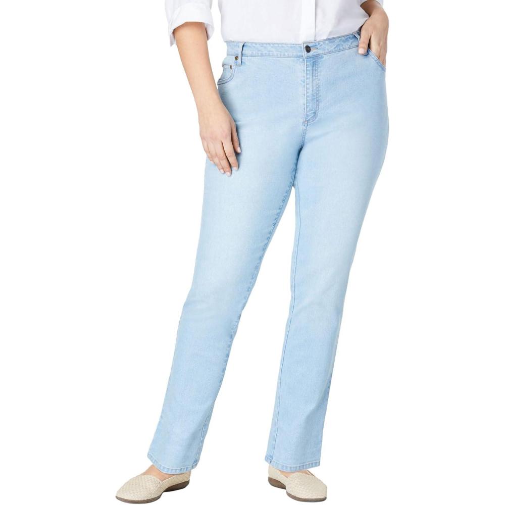 image:imageWoman Within Plus Size Stretch Denim 5Pocket StraightLeg JeansLight Wash Sanded