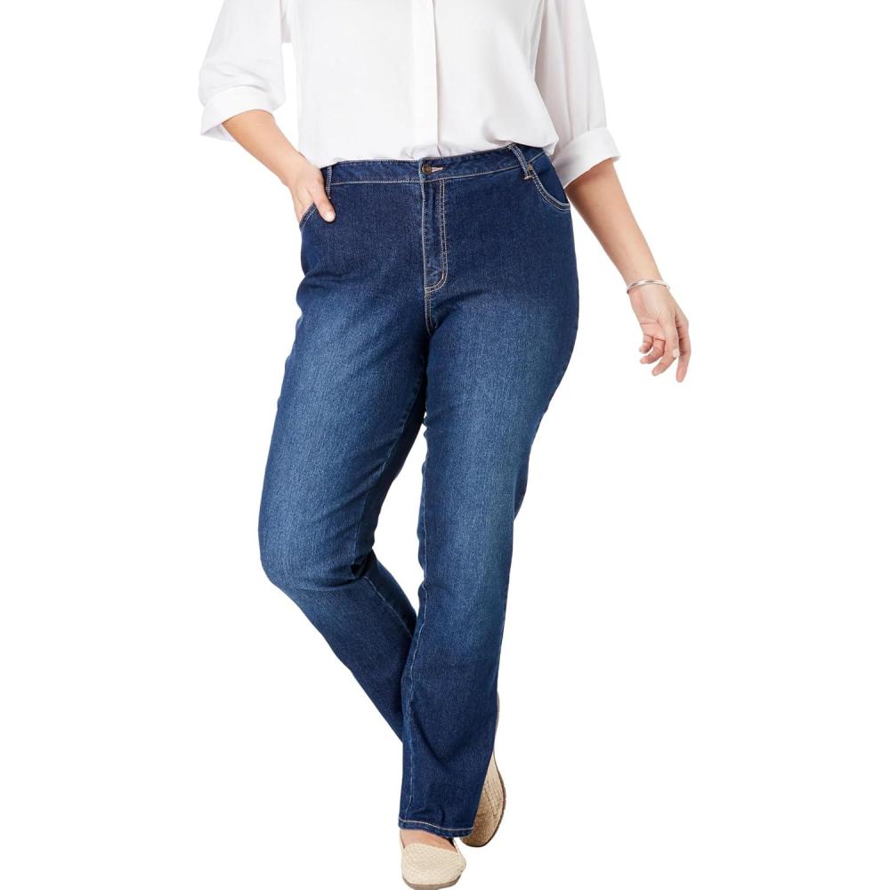 image:imageWoman Within Plus Size Stretch Denim 5Pocket StraightLeg JeansMidnight Sanded