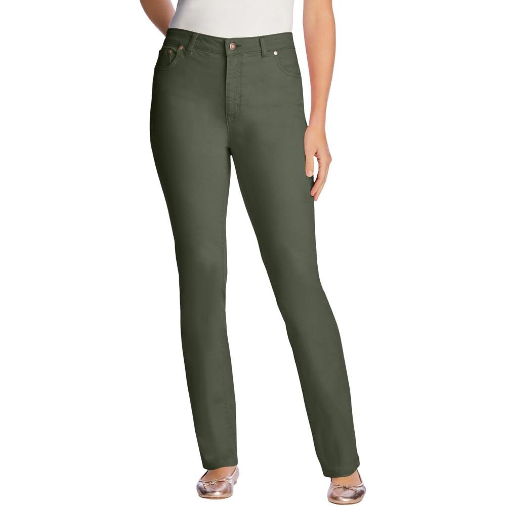 image:imageWoman Within Plus Size Stretch Denim 5Pocket StraightLeg JeansOlive Green