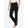 Woman Within Plus Size Stretch Denim 5-Pocket Straight-Leg Jeans(Black Bloom Embroidery)