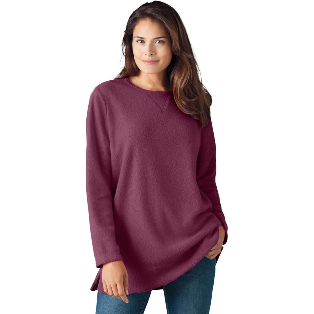 image:imageWoman Within Plus Size Crewneck Ultra Soft Sherpa SweatshirtDeep Claret