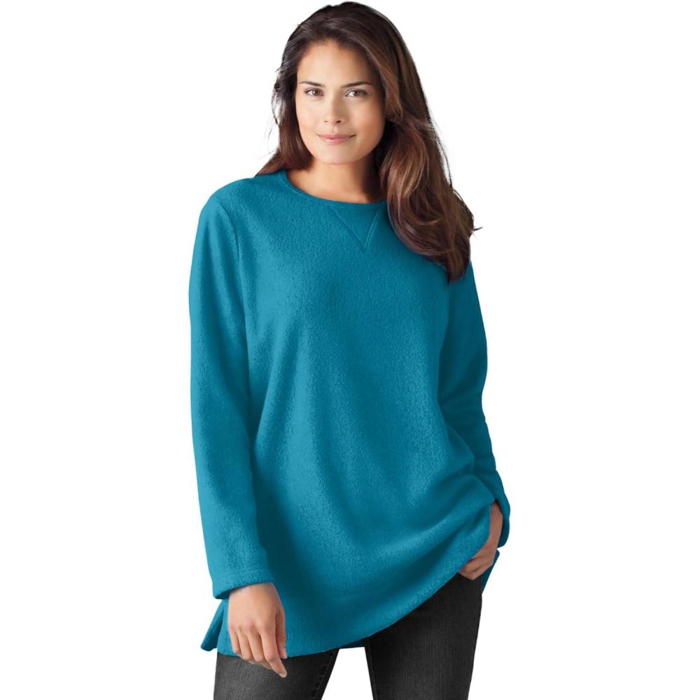 image:imageWoman Within Plus Size Crewneck Ultra Soft Sherpa SweatshirtDeep Teal