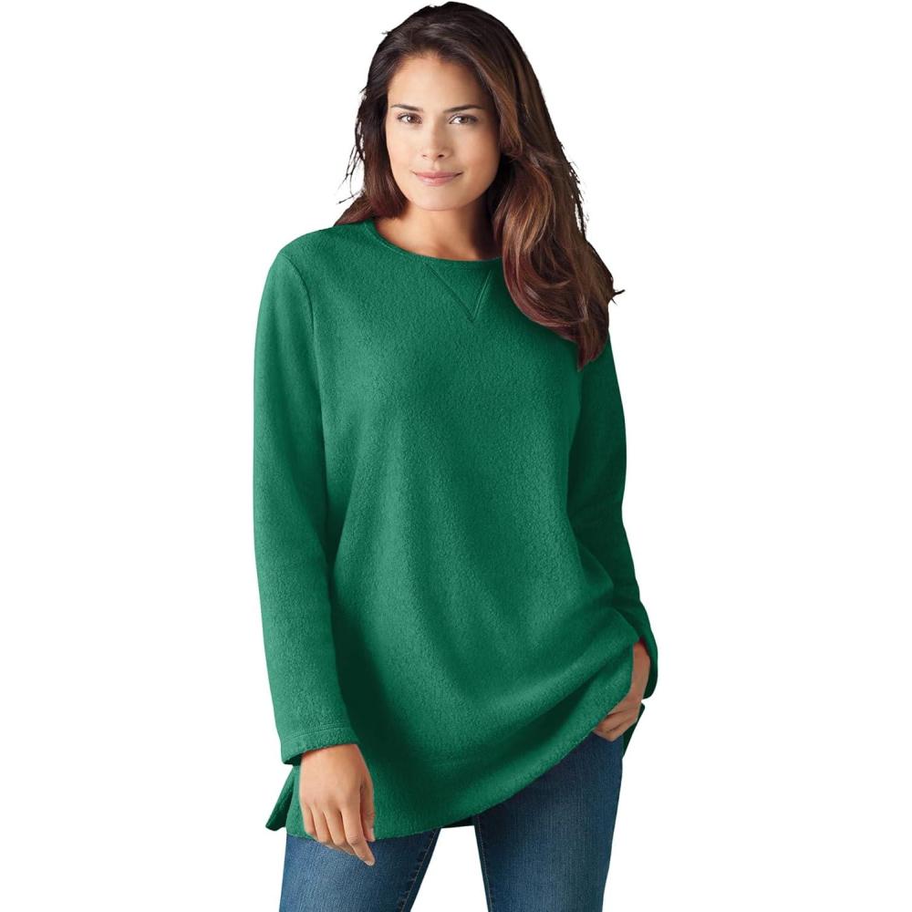 image:imageWoman Within Plus Size Crewneck Ultra Soft Sherpa SweatshirtEmerald