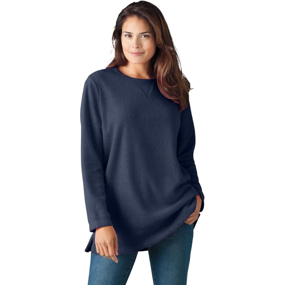image:imageWoman Within Plus Size Crewneck Ultra Soft Sherpa SweatshirtNavy