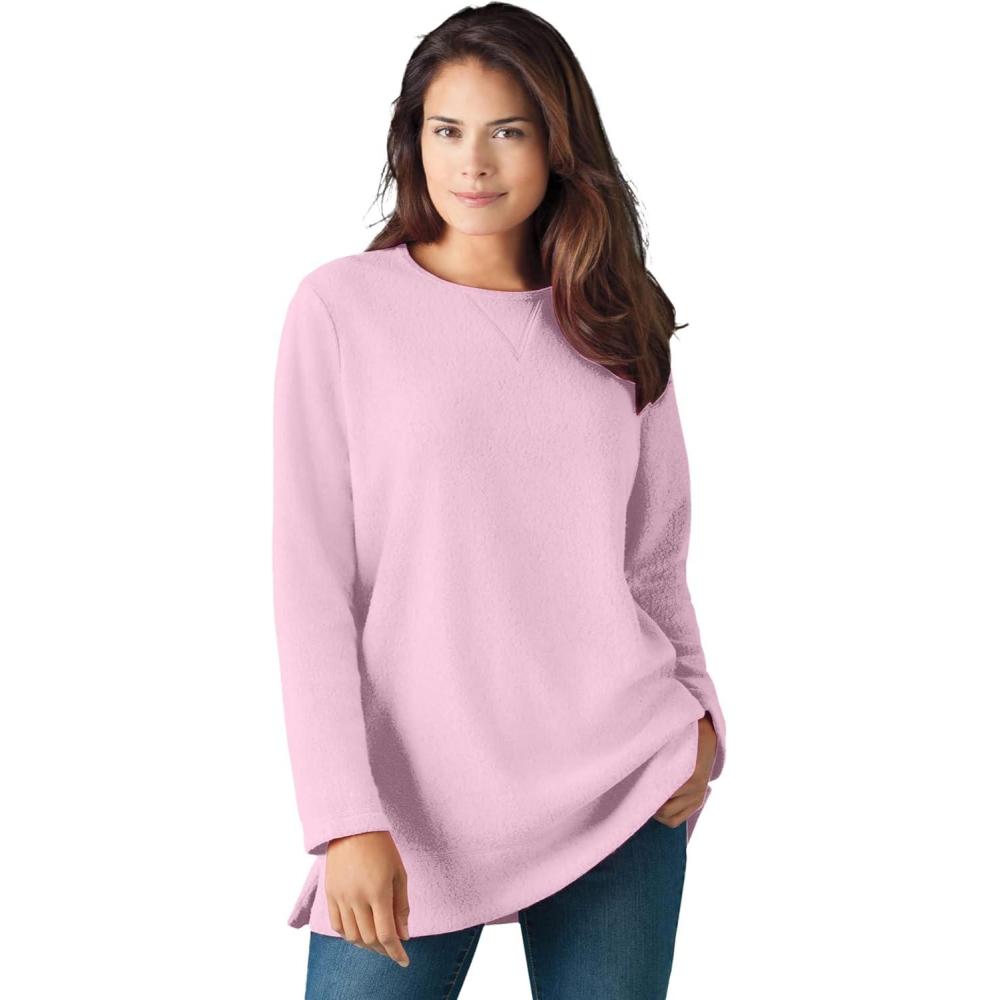 image:imageWoman Within Plus Size Crewneck Ultra Soft Sherpa SweatshirtPink
