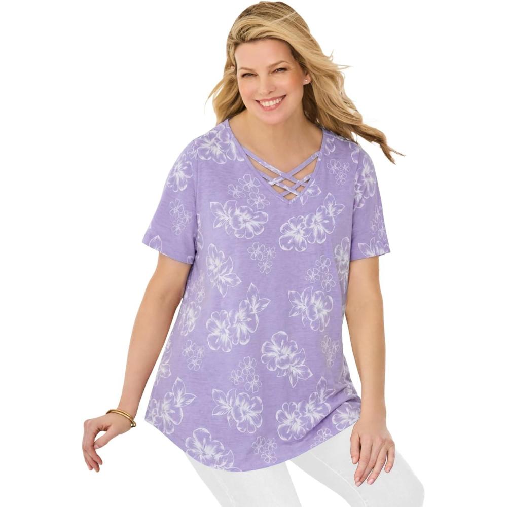 image:imageWoman Within Plus Size Criss Cross TeePale Lilac Plumeria