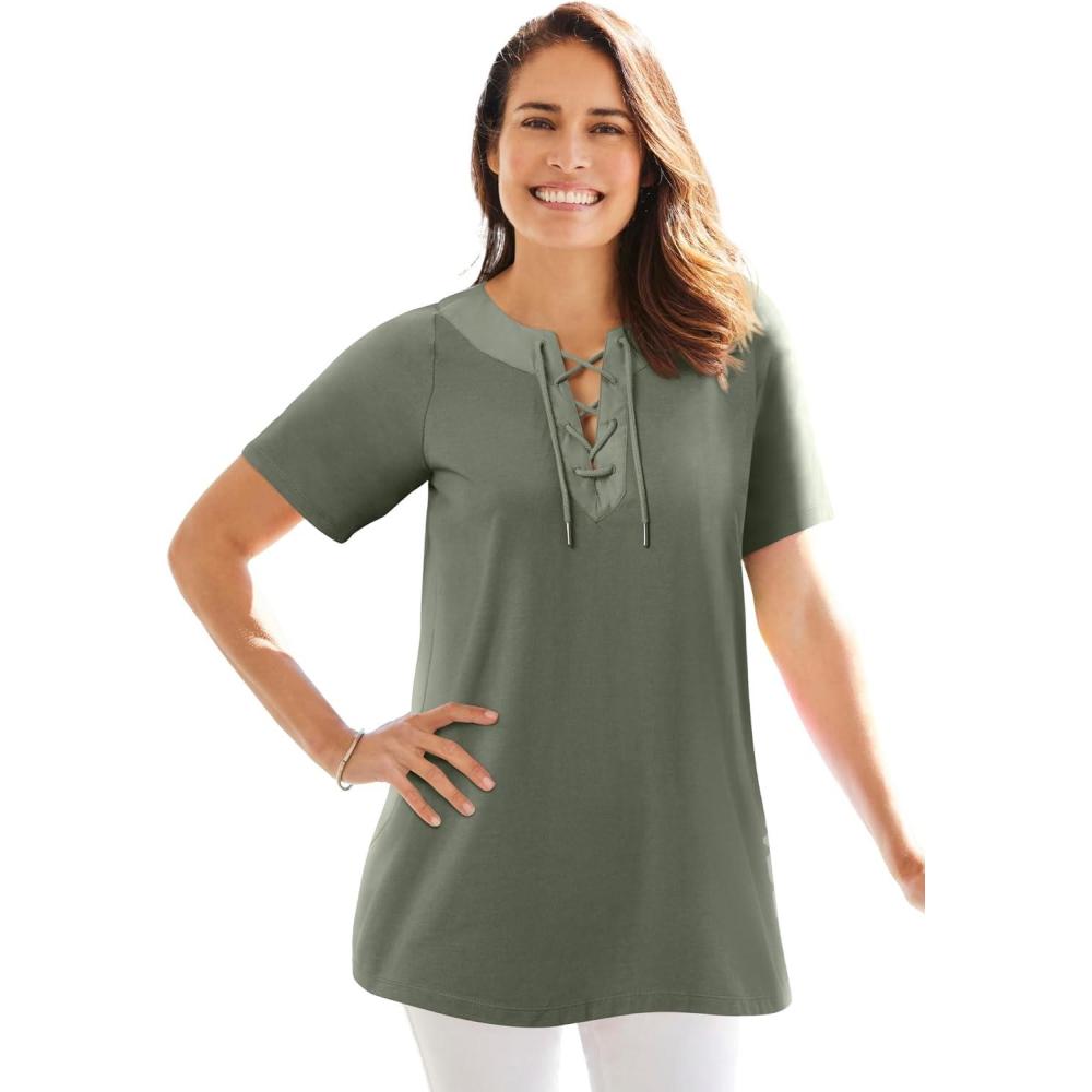 image:imageWoman Within Plus Size LaceUp Knit TeeOlive Green