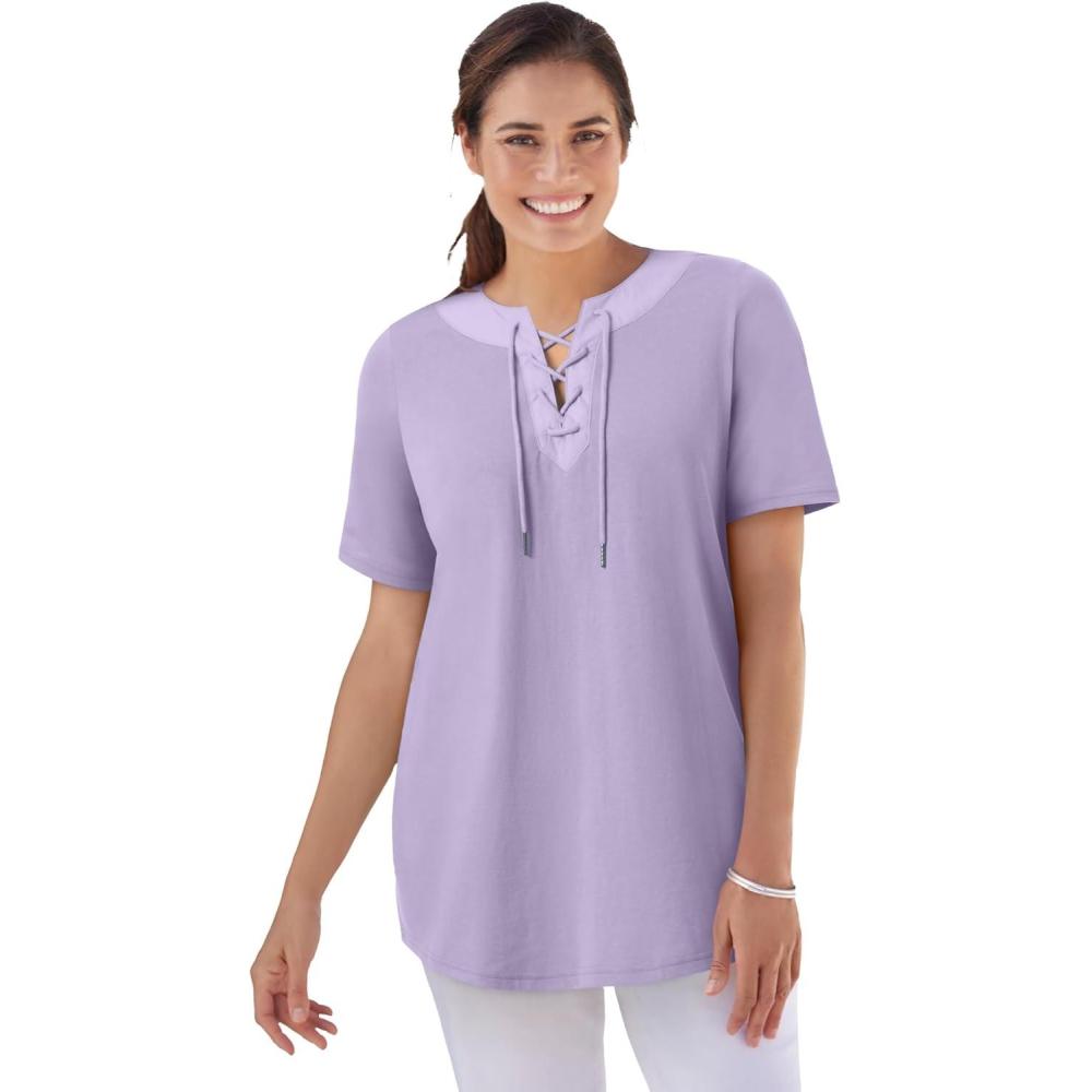image:imageWoman Within Plus Size LaceUp Knit TeePale Lilac