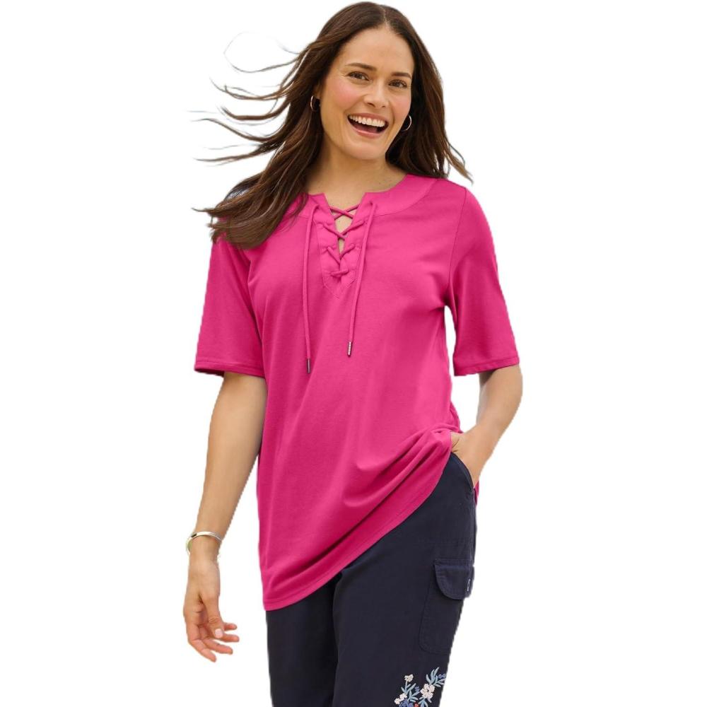 image:imageWoman Within Plus Size LaceUp Knit TeeRaspberry Sorbet