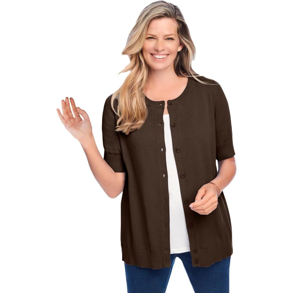image:imageWoman Within Plus Size Perfect ElbowLength Sleeve Cardigan SweaterChocolate
