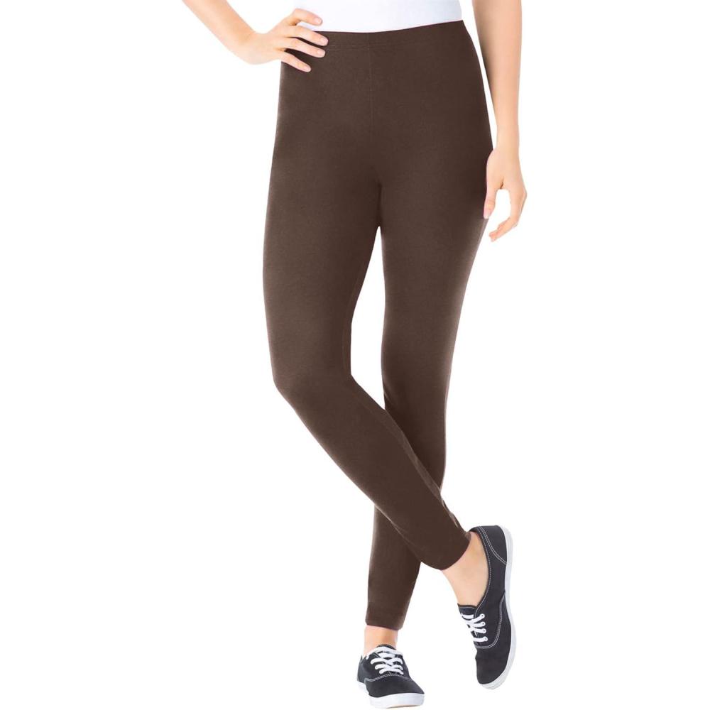 image:imageWoman Within Plus Size Petite StretchCotton Knit PullOn LeggingsChocolate