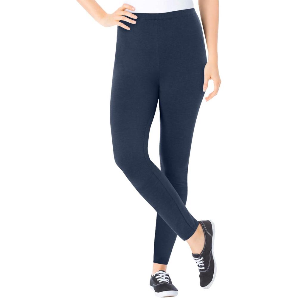 image:imageWoman Within Plus Size Petite StretchCotton Knit PullOn LeggingsHeather Navy