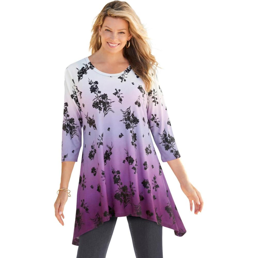 image:imageWoman Within Plus Size Swing Hem TunicPurple Falling Floral