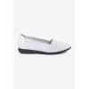 Comfortview Women’s The Bethany Stretch Woven Slip On Flat (Wide Widths Available)(White Metallic)