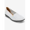 Comfortview Women’s The Bethany Stretch Woven Slip On Flat (Wide Widths Available)(White Metallic)