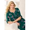 Woman Within Plus Size 7-Day Three-Quarter Sleeve Pintucked Henley Tunic(Black Magnolia)
