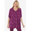 Woman Within Plus Size 7-Day Three-Quarter Sleeve Pintucked Henley Tunic(Deep Claret Pretty Bouquet)