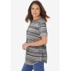 Woman Within Plus Size Notch-Neck Pocket Tee(Black Multi Stripe)