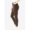 Woman Within Plus Size Petite Stretch-Cotton Knit Pull-On Leggings(Chocolate)
