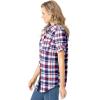 Woman Within Plus Size Short-Sleeve Button-Down Cotton Seersucker Shirt(Red White Blue Plaid)