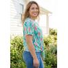 Woman Within Plus Size Textured Tie-Front Tee(Ivory Tulip Watercolor)