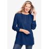 Woman Within Plus Size Waffle Thermal Lace Bib Henley Tee(Evening Blue)