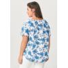 ellos Plus Size Keyhole Peasant Blouse(White Blue Floral)