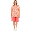 Woman Within Plus Size 2-Piece Knit Tee And Short Set(Coral Texture Hibiscus)