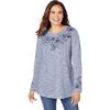Woman Within Plus Size Floral Embroidered Sweatshirt Tee(Evening Blue Marled Embroidery)