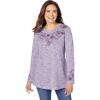 Woman Within Plus Size Floral Embroidered Sweatshirt Tee(Radiant Purple Marled Embroidery)