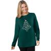 Woman Within Plus Size Holiday Graphic Tee(Emerald Green Holiday Tree)