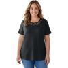 Woman Within Plus Size Lattice Neck Tee(Black)