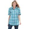 Woman Within Plus Size Short-Sleeve Button-Down Cotton Seersucker Shirt(Deep Teal Camp Plaid)