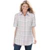 Woman Within Plus Size Short-Sleeve Button-Down Cotton Seersucker Shirt(Pink Plaid)