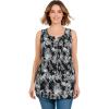 Woman Within Plus Size Sleeveless Pintuck Gauze Shirt(Black Palm Paradise)