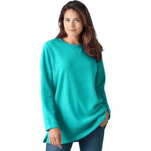Woman Within Plus Size Crewneck Ultra Soft Sherpa Sweatshirt(Aquamarine)