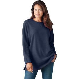 Woman Within Plus Size Crewneck Ultra Soft Sherpa Sweatshirt(Navy)