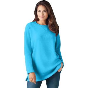 Woman Within Plus Size Crewneck Ultra Soft Sherpa Sweatshirt(Paradise Blue)