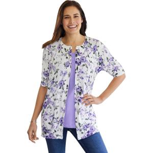 Woman Within Plus Size Perfect Elbow-Length Sleeve Cardigan Sweater(Ivory Floral)