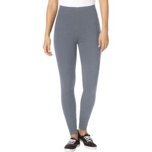 Woman Within Plus Size Petite Stretch-Cotton Knit Pull-On Leggings(Medium Heather Grey)