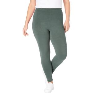 Woman Within Plus Size Petite Stretch-Cotton Knit Pull-On Leggings(Pine)