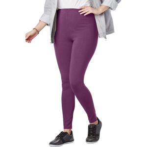 Woman Within Plus Size Petite Stretch-Cotton Knit Pull-On Leggings(Plum Purple)