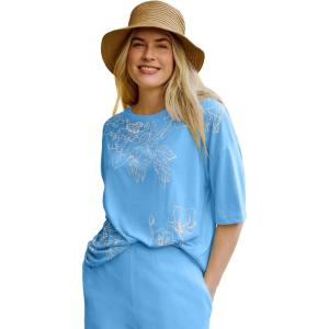 Woman Within Plus Size Relaxed Print Tee(Azure Blue Graphic Bloom)