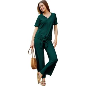 Woman Within Plus Size Textured Tie-Front Tee(Emerald Green)