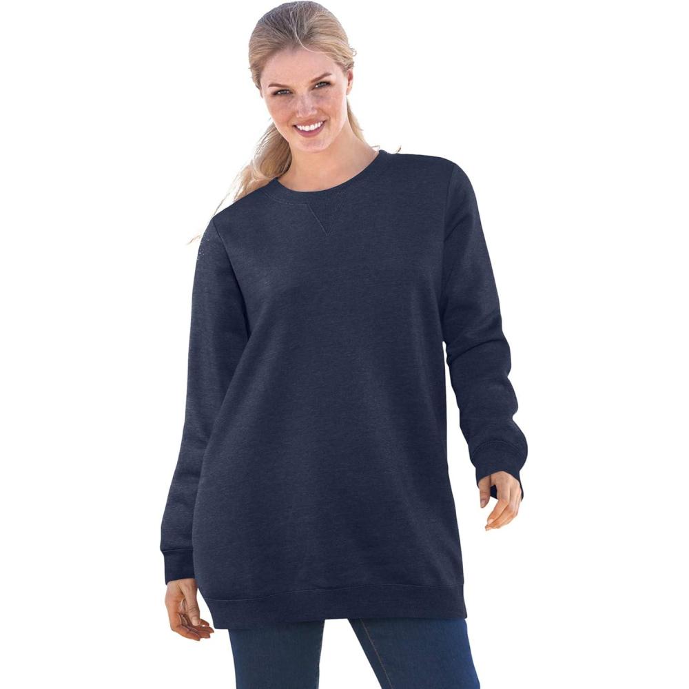 image:imageWoman Within Plus Size Crewneck Fleece SweatshirtHeather Navy